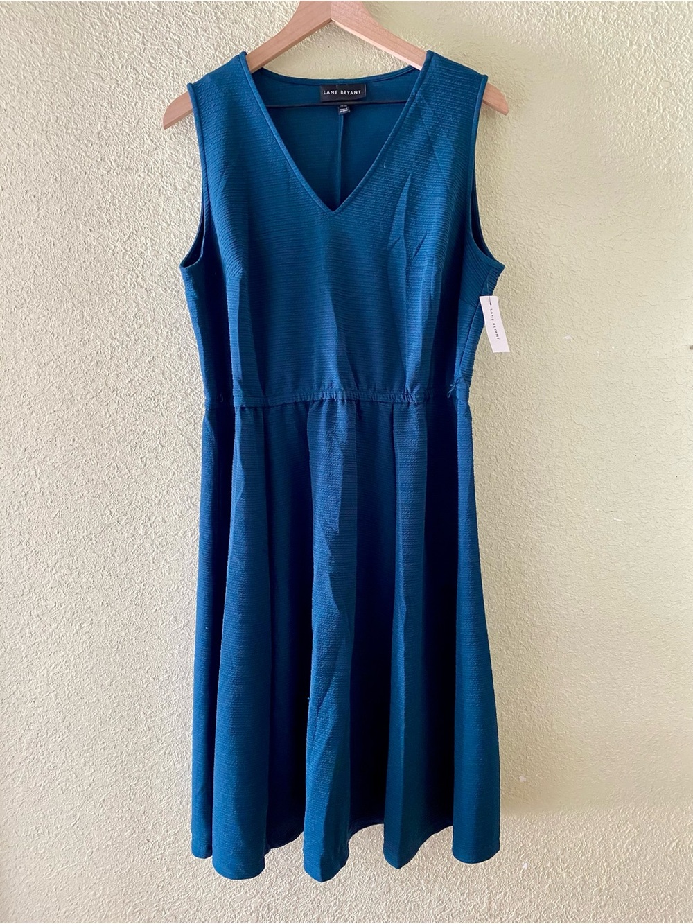 Lane Bryant Teal V-Neck Fit & Flare Stretchy Dress with Pockets